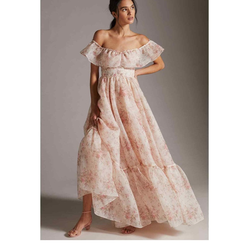 SELKIE off-shoulder floral gown